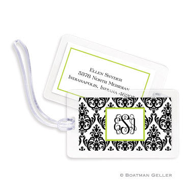 Madison Damask White with Black Bag Tags Set