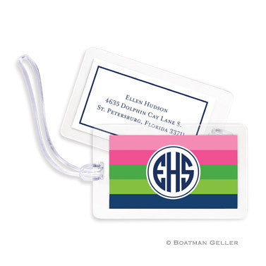 Bold Stripe Pink, Green, & Navy Bag Tags Set
