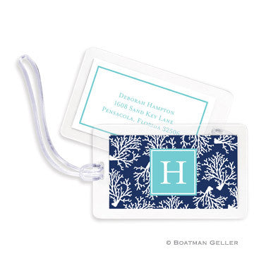 Coral Repeat Navy Bag Tags Set