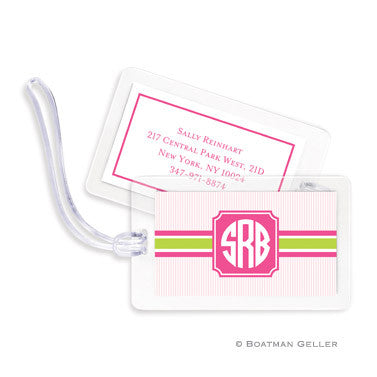 Seersucker Band Pink & Green Bag Tags Set