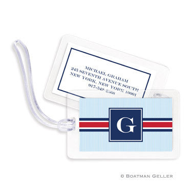 Seersucker Band Red & Navy Bag Tags Set