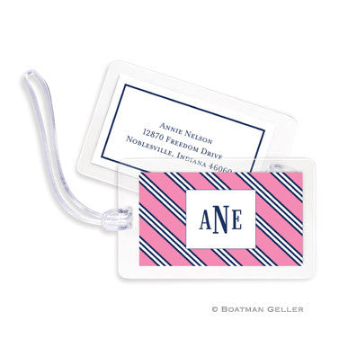 Repp Tie Pink & Navy Bag Tags Set