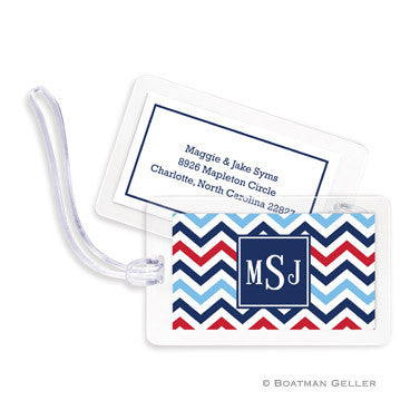 Chevron Blue & Red Bag Tags Set
