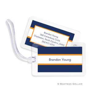 Stripe Navy & Tangerine Bag Tags Set