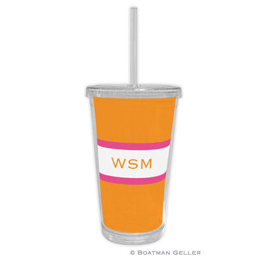 Stripe Tangerine & Raspberry Beverage Tumbler