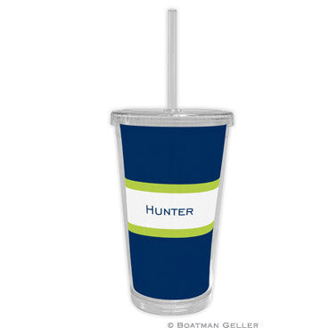 Stripe Navy & Lime Beverage Tumbler