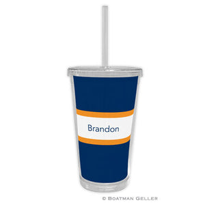 Stripe Navy & Tangerine Beverage Tumbler