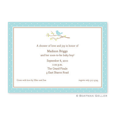 Bird on a Branch Blue Flat Notecard