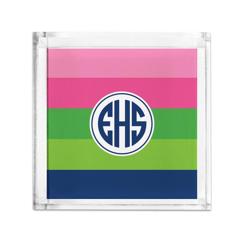 Boatman Geller Bold Stripe Pink, Green & Navy Petite Lucite Tray