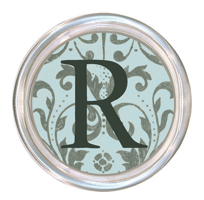 Monogrammed Aqua and Silver Damask Coaster