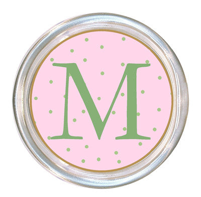 Monogrammed Pink & Celery Tiny Dot Coaster