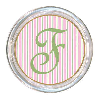Monogrammed Pink & Green Stripe Coaster