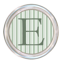 Monogrammed Sage Stripe Coaster