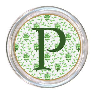 Monogrammed Green Provencial Print Coaster