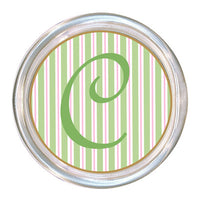 Monogrammed Green & Pink Stripe Coaster
