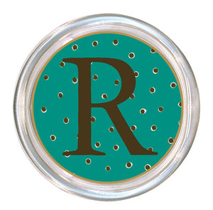 Monogrammed Turquoise & Brown Dots Coaster