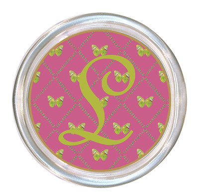 Monogrammed Fuchsia & Lime Butterfly Coaster