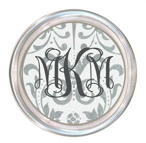 Monogrammed Silver Damask Coaster