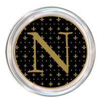 Monogrammed Black & Gold Fleur de Lis Coaster