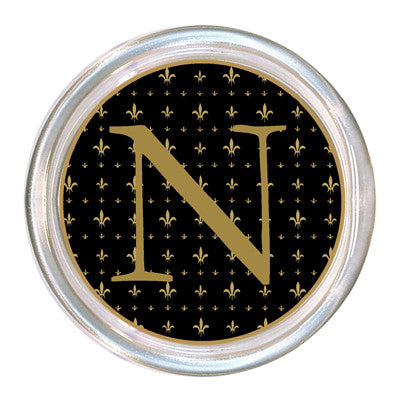 Monogrammed Black & Gold Fleur de Lis Coaster
