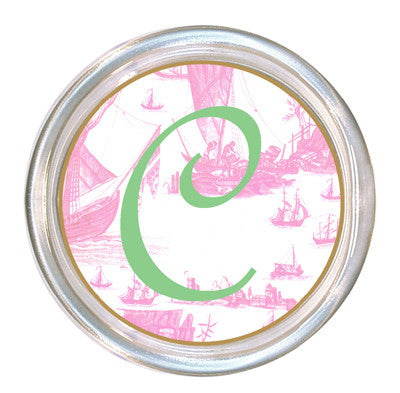 Monogrammed Pale Pink Boat Toile Coaster