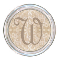 Monogrammed Beige Damask Coaster