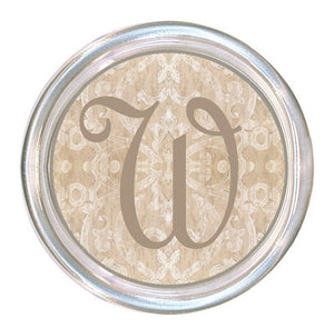 Monogrammed Beige Damask Coaster