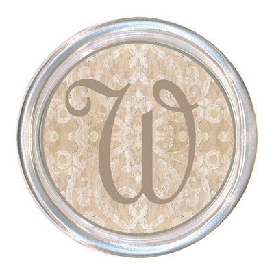 Monogrammed Beige Damask Coaster