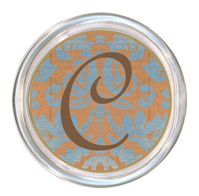 Monogrammed Copper & Blue Damask Coaster