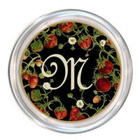 Monogrammed Strawberries on Black Coaster