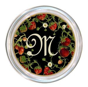 Monogrammed Strawberries on Black Coaster