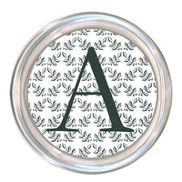 Monogrammed Charcoal Leaf Print Coaster