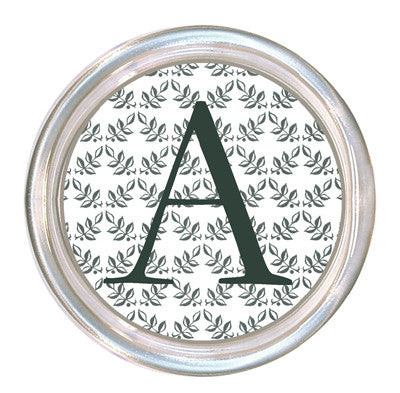 Monogrammed Charcoal Leaf Print Coaster