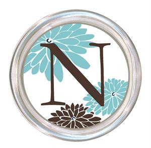 Monogrammed Mod Mums Brown and Blue Coaster