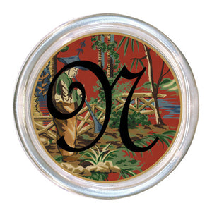 Monogrammed Red Chinoiserie Coaster