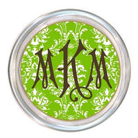 Monogrammed Lime Damask Coaster