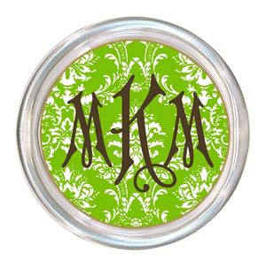 Monogrammed Lime Damask Coaster
