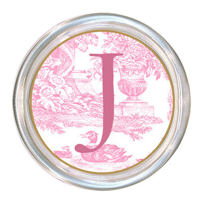 Monogrammed Pink Toile Coaster