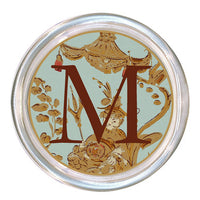 Monogrammed Aqua Asian Coaster