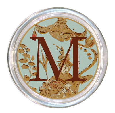 Monogrammed Aqua Asian Coaster