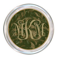 Monogrammed Green Damask Coaster