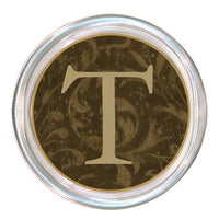 Monogrammed Taupe Damask  Coaster