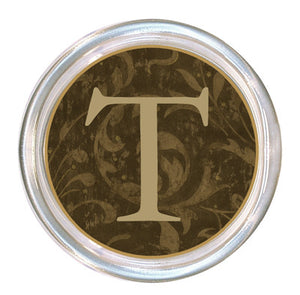 Monogrammed Taupe Damask  Coaster