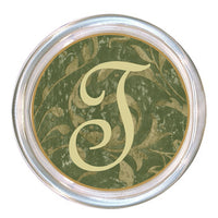 Monogrammed Sage Damask Coaster