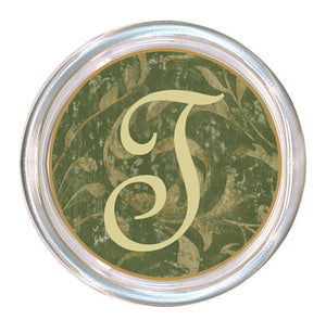 Monogrammed Sage Damask Coaster