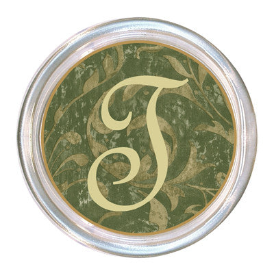 Monogrammed Sage Damask Coaster