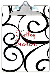 Personalized White Curly Q's Clipboard
