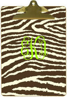 Personalized Brown & Creme Zebra Clipboard
