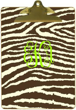 Personalized Brown & Creme Zebra Clipboard