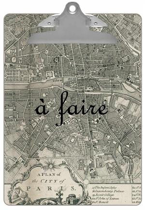 Personalized Antique Paris Map Clipboard